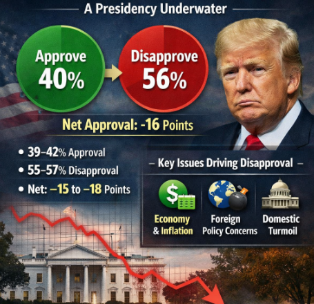📊 Donald Trump’s Net Approval Rating Remains Deeply Negative in 2026